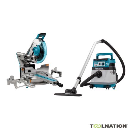 Makita DLX2380UX1 set combinado 2 x 18V con AWS - sierra de corte transversal DLS211 + aspirador DVC157L sin baterías ni cargador - 1