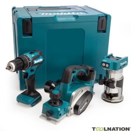 Makita DLX3116ZJ - Taladro de impacto sin cable DHP485 + Fresadora sin cable DRT50 + Cepillo sin cable DKP180 18V sin baterías ni cargador + ¡5 años de garantía del distribuidor! - 3