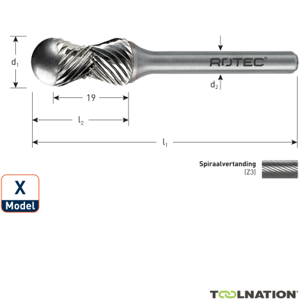 Rotec 442.2000 Fresa de carburo de tungsteno 12,7 mm modelo X - 1