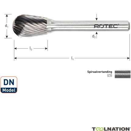 Rotec 443.1300 Fresa de carburo de tungsteno 12,7 mm modelo DN - 1