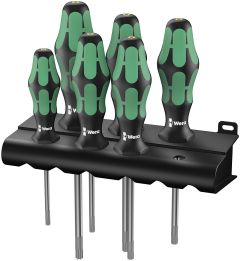 Wera 05028059001 367/6 Juego de destornilladores TORX HF Kraftform Plus con función de sujeción + soporte, 6 piezas