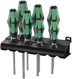 Wera 05223161001 367/7 Juego de destornilladores TORX HF Kraftform Plus con función de sujeción + soporte, 7 piezas