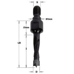 CMT 352.050.11 Broca para espigas 5mm, eje M8 - 9x4, derecha