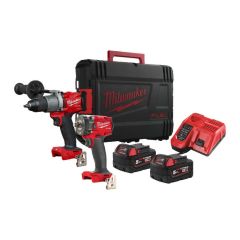 Milwaukee 4933478767 M18 FPP2T2-502X Powerpack 18V 5.0Ah Li-Ion - M18FPD2 Taladro de impacto + M18FIW2F12 Llave de impacto de 1/2 en estuche