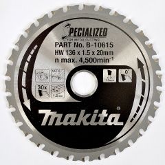 Makita B-10615 Hoja de sierra HM Specialized Accu Steel 136 x 20 x 30T