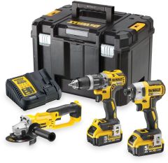 DeWalt DCK383P2T-QW Juego combinado 18V 5.0Ah Li-Ion - Taladro sin cable DCD796 + Llave de impacto DCF887 + Amoladora angular DCG412