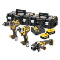 DeWalt Juego combinado DCK384P2T-QW 18V 5.0Ah Li-Ion - Taladro sin cable DCD796 + Trituradora de impacto DCF887 + Amoladora angular DCG405