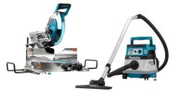 Makita DLX2386UX1 set combinado 2 x 18V con AWS - DLS111 sierra de corte transversal + aspiradora DVC867L sin baterías ni cargador