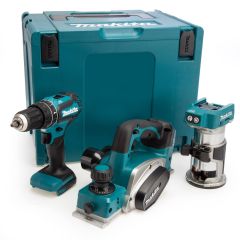 Makita DLX3116ZJ - Taladro de impacto sin cable DHP485 + Fresadora sin cable DRT50 + Cepillo sin cable DKP180 18V sin baterías ni cargador + ¡5 años de garantía del distribuidor!