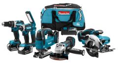 Makita DLX6082T Combo set 18V 3 x 5,0Ah - 5 máquinas + lámpara en bolsa de deporte