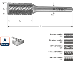 Rotec 430.1007 Fresa de carburo de tungsteno 9,6 mm modelo A