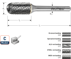 Rotec 432.1009 Fresa de carburo de tungsteno 9,6 mm modelo C