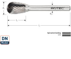 Rotec 443.1300 Fresa de carburo de tungsteno 12,7 mm modelo DN